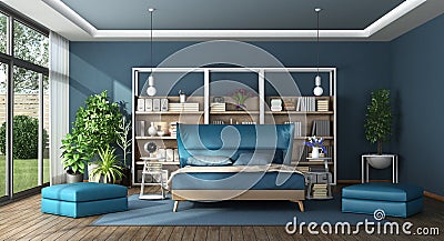 Blue master bedroom in a modern villa Stock Photo