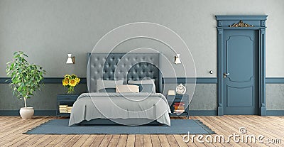 Blue master bedroom in retro style Stock Photo