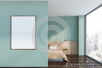 Blue master bedroom, vertical poster Stock Photo