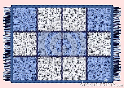 Blue mat with fringe. Rectangular rug in the cell Vector Illustration