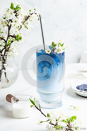 Blue matcha latte in a glass Stock Photo