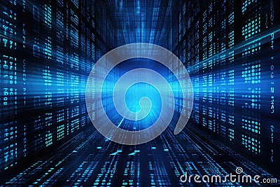 Blue matrix digital background. Abstract cyberspace concept. 3D Rendering, Abstract digital server background with binary code and Stock Photo