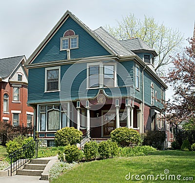 Blue & Mauve Victorian Home Stock Photo