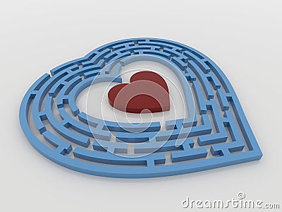 Blue Maze Heart on White Background,3D Render Stock Photo