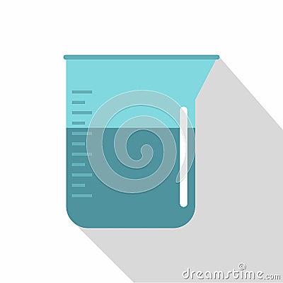 Blue measuring cup with water icon, flat style Vector Illustration