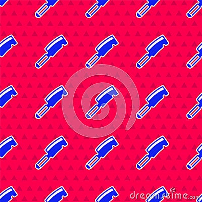 Blue Meat chopper icon isolated seamless pattern on red background. Butcher knife. Kitchen knife for meat. Butcher knife. Vector Stock Photo
