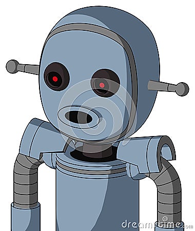 Blue Mech With Bubble Head And Round Mouth And Black Glowing Red Eyes Stock Photo