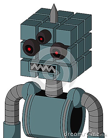 Blue Mech With Cube Head And Square Mouth And Three-Eyed And Spike Tip Stock Photo