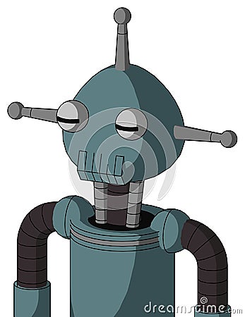 Blue Mech With Rounded Head And Toothy Mouth And Two Eyes And Single Antenna Stock Photo