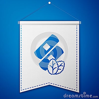 Blue Medical nicotine patches icon isolated on blue background. Anti-tobacco medical plaster. White pennant template Vector Illustration
