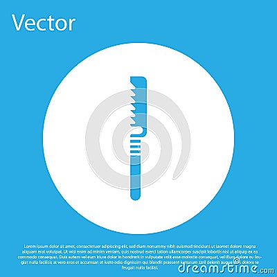 Blue Medical saw icon isolated on blue background. Surgical saw designed for bone cutting limb amputations and before Vector Illustration