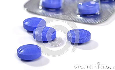 Blue medicine pills Stock Photo