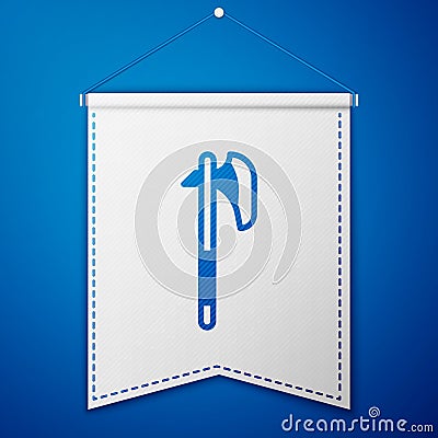 Blue Medieval axe icon isolated on blue background. Battle axe, executioner axe. Medieval weapon. White pennant template Vector Illustration