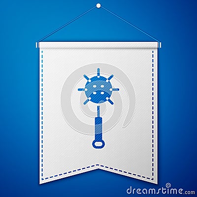 Blue Medieval chained mace ball icon isolated on blue background. Medieval weapon. White pennant template. Vector Vector Illustration