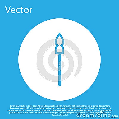 Blue Medieval spear icon isolated on blue background. Medieval weapon. White circle button. Vector Vector Illustration