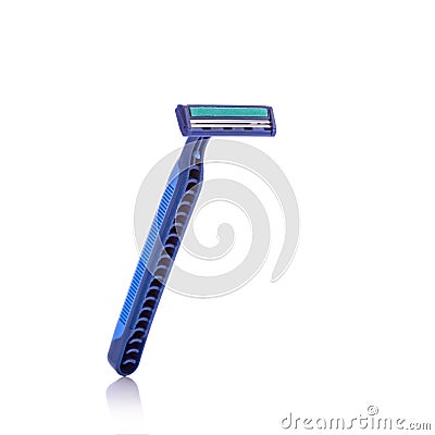 Blue men razor. Studio shot isolated on white Stock Photo