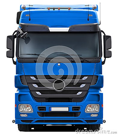 Blue mercedes Actros truck front view. Stock Photo
