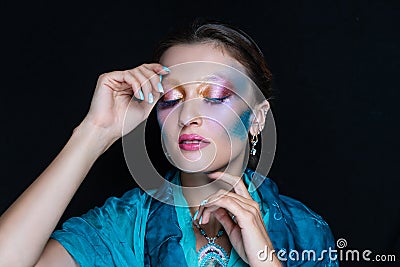 Blue mermaid art makeup Stock Photo