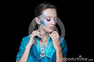 Blue mermaid art makeup Stock Photo