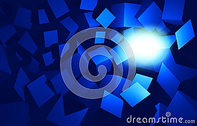 Blue messed up 3d cubes rendering background Stock Photo