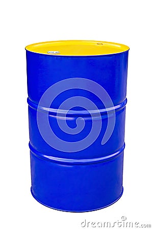 Blue metal barrel isolated on white. Stock Photo