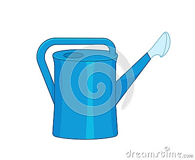 Blue metal watering can isolated on white background. Modern gardening tool or agricultural implement used in Vector Illustration