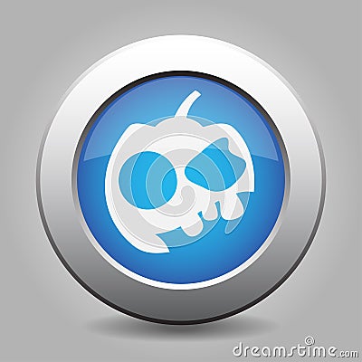 Blue metallic button. White pumpkin icon. Vector Illustration