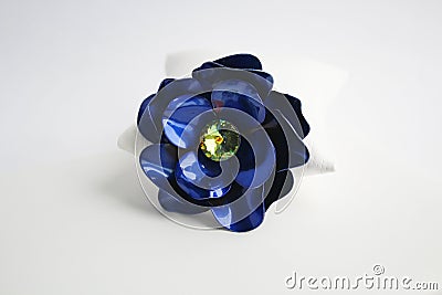 Blue Metallic Flower Yellow Crystal Brooch Stock Photo