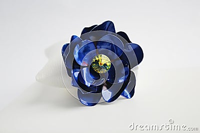 Blue Metallic Flower Yellow Crystal Brooch Pin Stock Photo