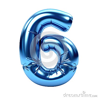 blue metallic 6 number balloon Realistic 3D on white background Stock Photo