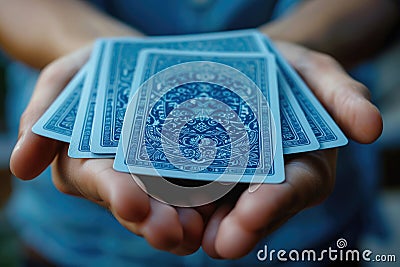 metaphorical psychological asocial cards in hands . ai generated Stock Photo