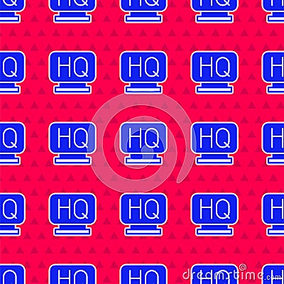 Blue Military headquarters icon isolated seamless pattern on red background. Vector Vector Illustration