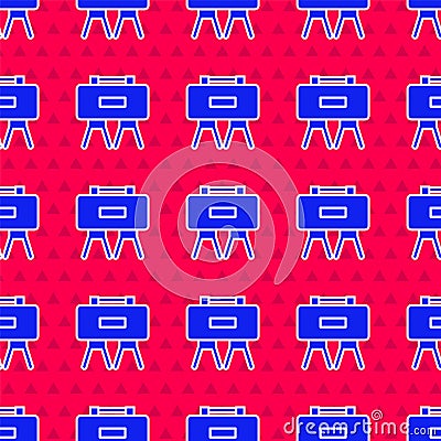 Blue Military mine icon isolated seamless pattern on red background. Claymore mine explosive device. Anti personnel mine Vector Illustration