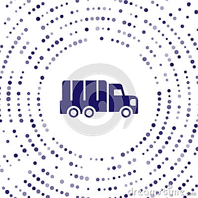 Blue Military truck icon isolated on white background. Abstract circle random dots. Vector Vector Illustration