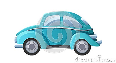 Blue mini car, side view of cute vehicle for city road travel Vector Illustration