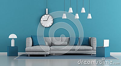 Blue minimalist living room Stock Photo