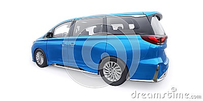 Blue Minivan family city car. Premium Business Car. 3D illustration Cartoon Illustration