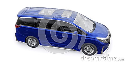 Blue Minivan family city car. Premium Business Car. 3D illustration Cartoon Illustration