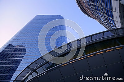 Blue mirror glass facade skyscraper buildings Stock Photo