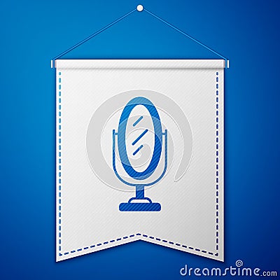 Blue Mirror icon isolated on blue background. White pennant template. Vector Stock Photo