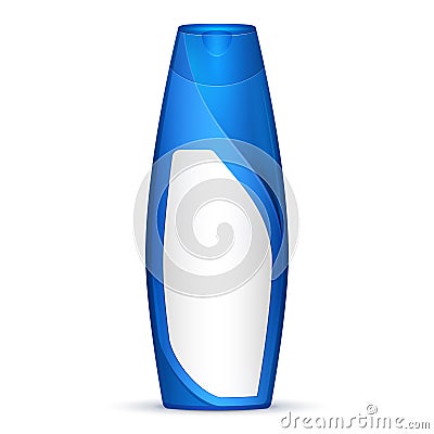 Blue Modern Shampoo Bottle. Products With Lable On White Background . Ready For Your Design. Vector Illustration