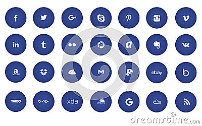 Blue modern social media icons Vector Illustration