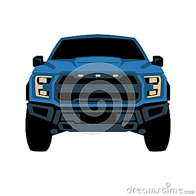 Blue modern truck offroad , front view, vector Vector Illustration