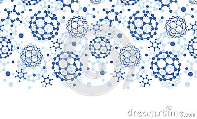 Blue molecules texture horizontal seamless pattern Vector Illustration