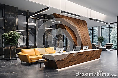 3D rendering of a modern luxury hotel office reception lounge Stock Photo