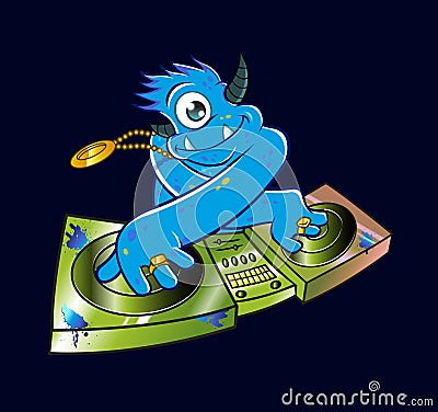 Blue monster dj hip hop Vector Illustration