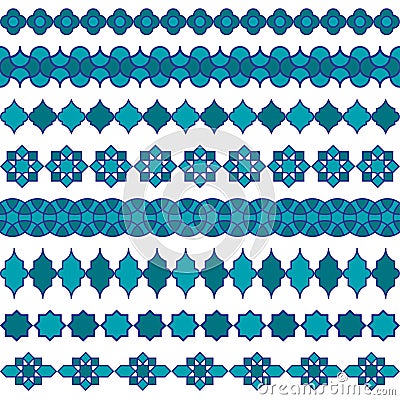 Blue moroccan vector border patterns Vector Illustration