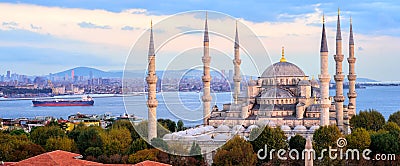 Blue Mosque and Bosporus panorama, Istanbul, Turkey Stock Photo