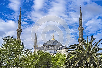 Blue Mosque Dome Minarets Trees Istanbul Turkey Stock Photo
