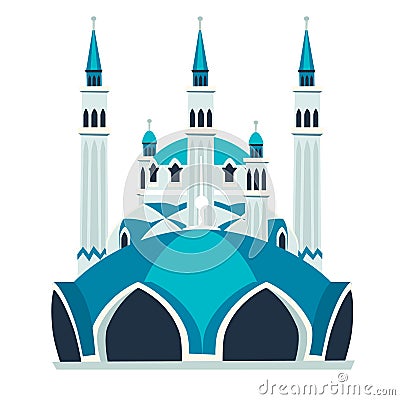 Blue mosque illustration. Kazan mosque icon. Travel to Russia concept art Cartoon Illustration